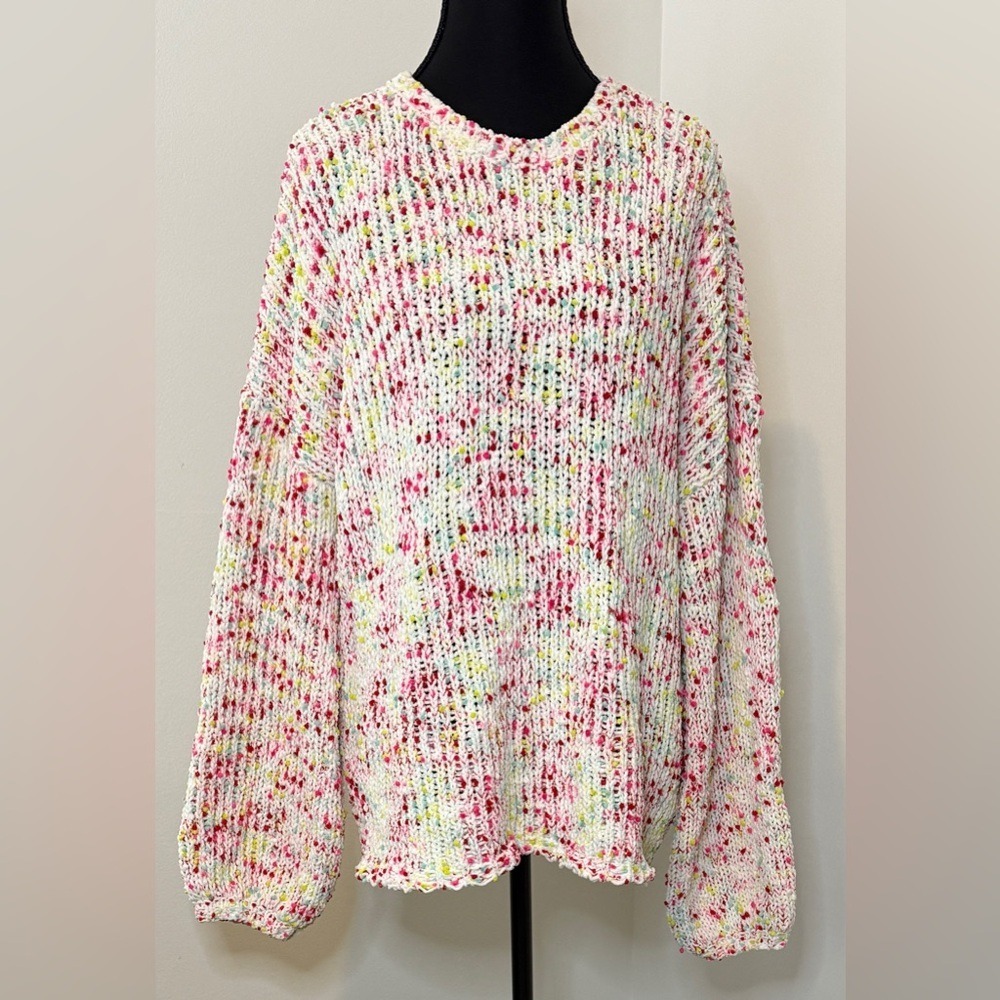 Crown & Ivy Womens XL Confetti Knit Sweater White‎ Multi Color Chunky Pullover